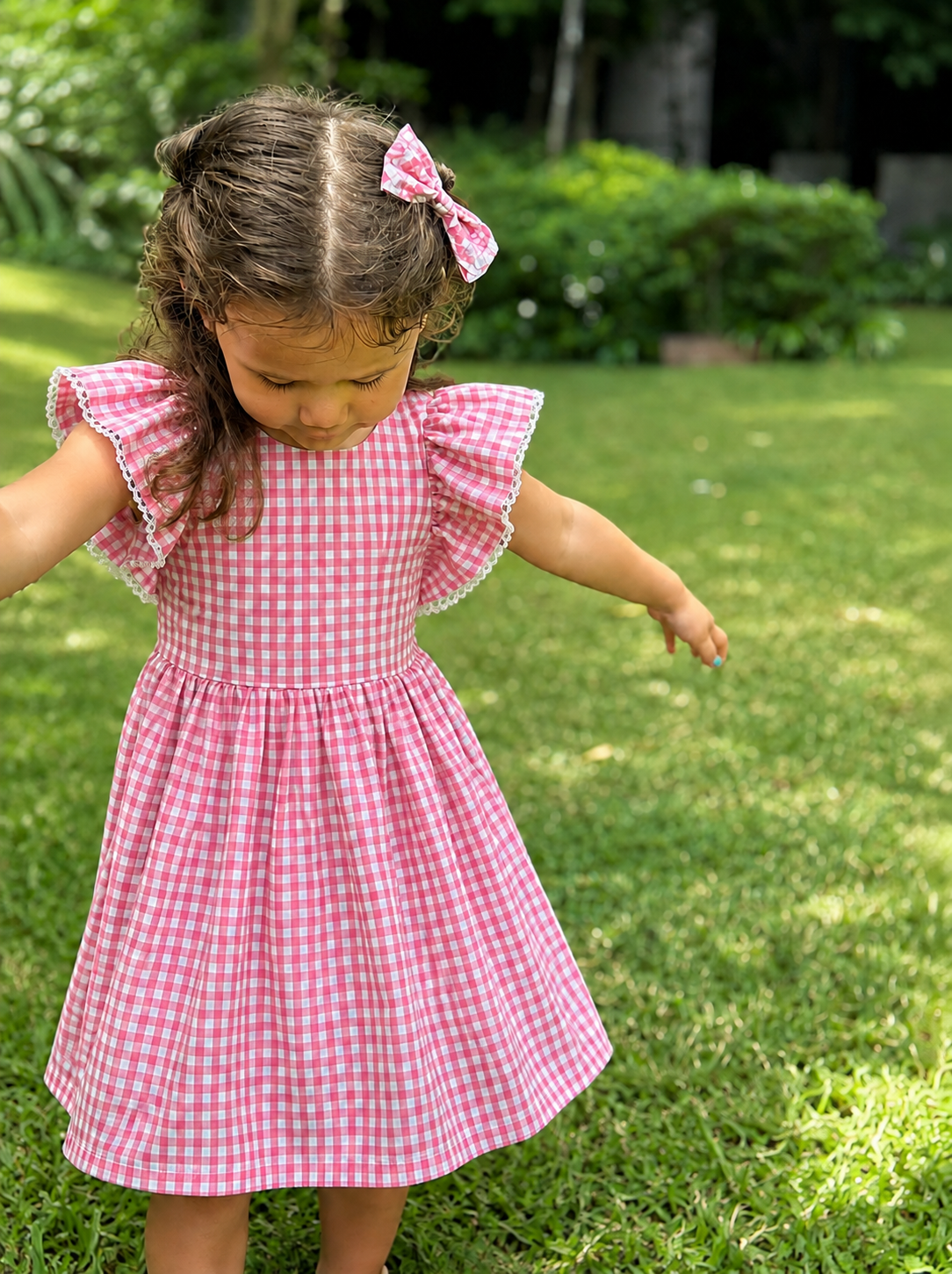 Butterfly Wings Dress - Pink Gingham