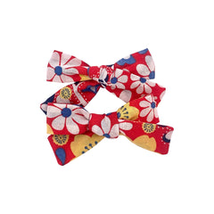 Red Floral Small Bow